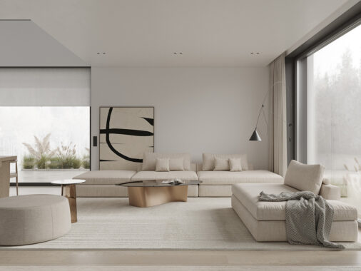 Kontúrokkal teli ház: lágy, semleges belsőépítészet