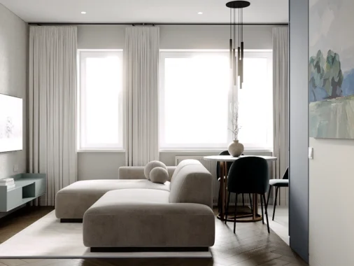 Puha ívek: Minimalista lakás hajlított falakkal és tölgy panelekkel