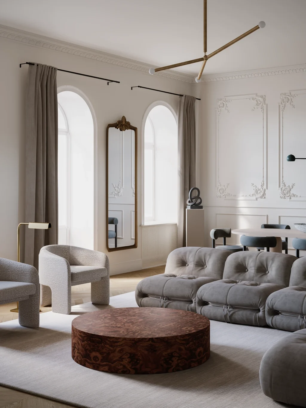 Márványlakás belseje: Puha semlegesek és időtlen kőharmónia