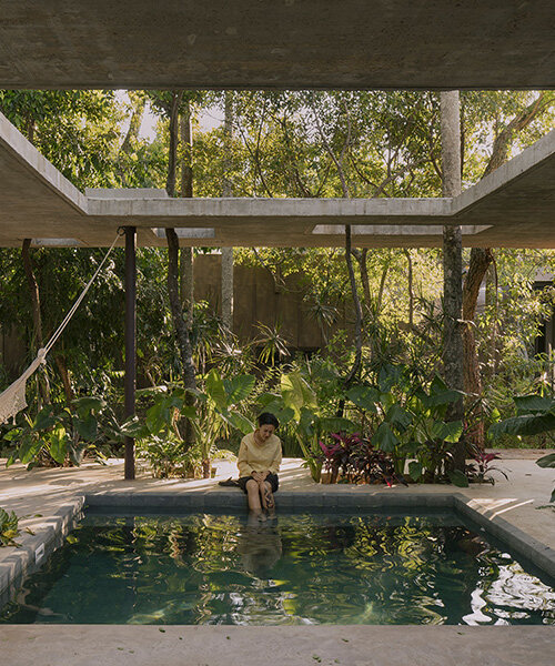 Földsűrített ház: Őshonos fákkal körülvett épület Paraguayban