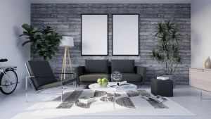 Elegant minimalist living room with lush plants and modern furniture, perfect for inspiration.